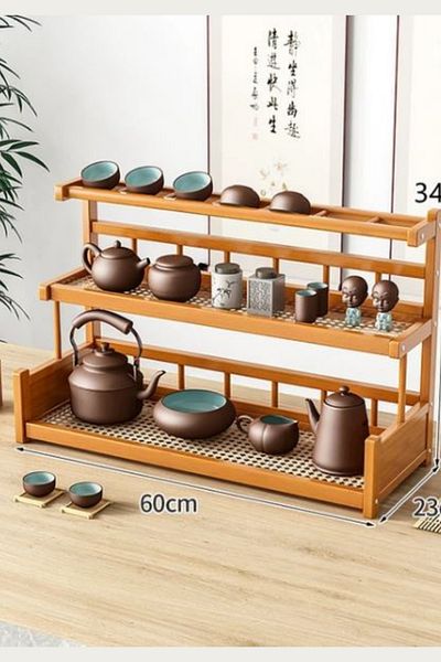 NEWNOW Bamboo Countertop Shelf, Spice Rack, Cup, Plate Organizer Shelf Special Design 60 x 34x 23 cm