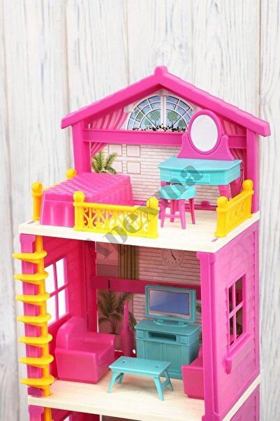 Apexma Lola'nın Oyuncak Bebekli Portatif 3 Katlı Evi - Aksesuarlı Üç Katlı Oy...