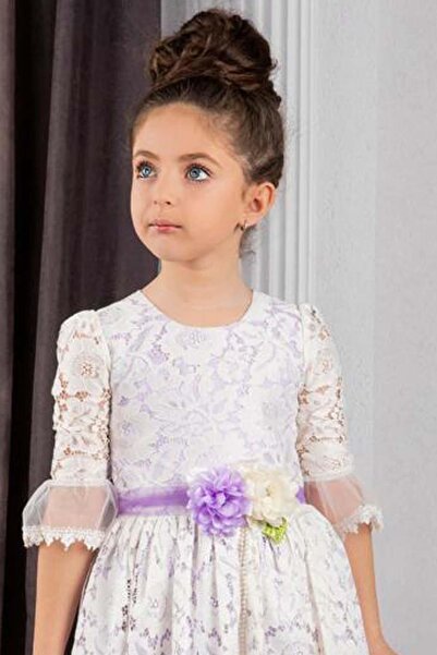 Riccotarz Girl's Lace Embroidered Floral Lilac Lined Dress