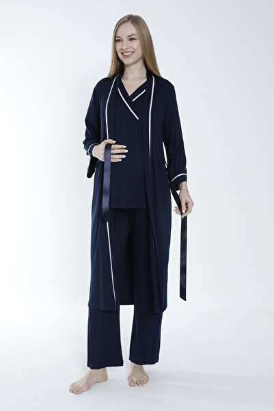 Miss Dünya Lissa Sabahlıklı Şerit Detaylı Hamile ve Lohusa Pijama Takımı