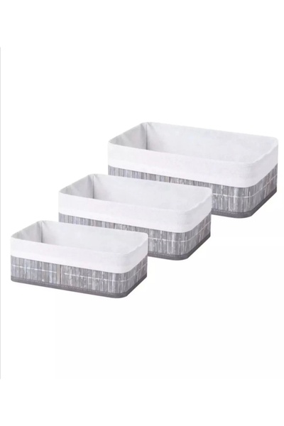 Evistro سلة تنظيم مزخرفة من الخيزران 3 قطع باللون الرمادي