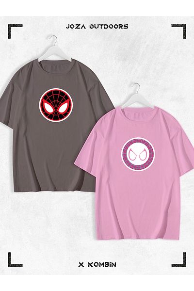 Joza Outdoors Spiderman Gwen Printed Unisex Oversize Tshirt - Συνδυασμός Ζευγαριού, Αγαπημένο πολύχρωμο σετ 2 τεμαχίων