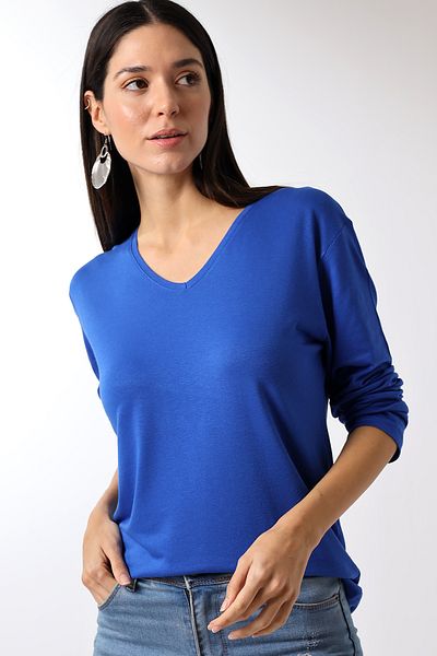 Devinka Women's 2 Pack V-Neck Oversize Basic Long Sleeve T-Shirt