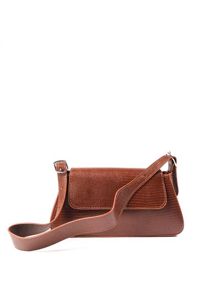 Mio Gusto Tan Color Crocodile Patterned Small Size Women's Hand and Shoulder Bag