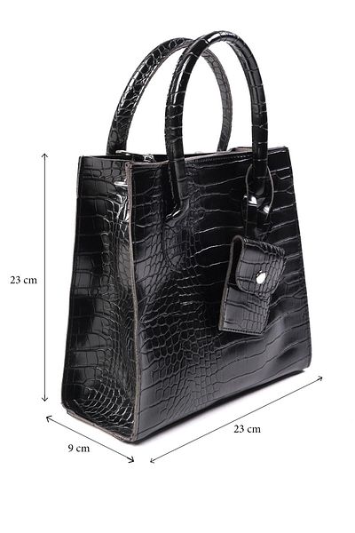Mio Gusto Black Color Crocodile Patterned Medium Size Women's Hand and Shoulder Bag