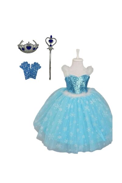 kostüm selesi Elsa Askılı - Tarlatanlı Frozen Kostüm