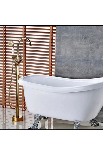 İSAOĞLU YAPI Bathtub Faucet Gold Bathtub Fixture Premium Battery Jacuzzi Bathtub Compatible from the Floor