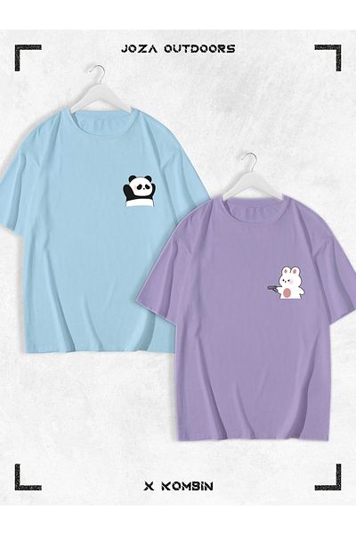 Joza Outdoors Bear Panda Printed Lover Oversize Tshirt - Unisex Σετ 2 τεμαχίων
