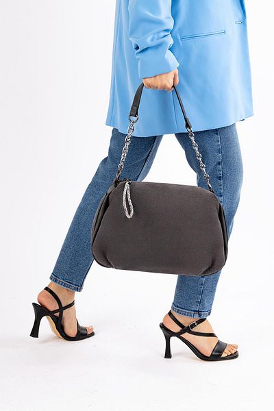 Getcho İnsigne Gray Women's Shoulder Bag Genuine Suede Imported Large Volume Zippered Casual Model Stylish Bag