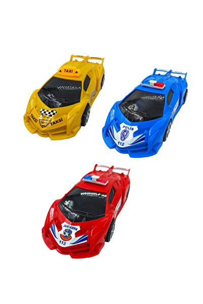 PopŞeker Heyecan Verici 3'lü Set! Polis, Jandarma ve Taksi Oyuncak Sürtmeli Arabalar Her Biri 17cm.