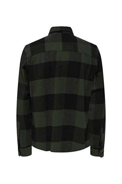 Only & Sons Rahat Kareli Koyu Yeşil Erkek Gömlek ONSMILO LS CHECK OVERSHIRT NOOS