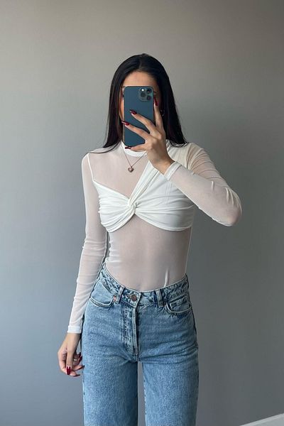 Laluvia Weiße Bluse mit Raffungen