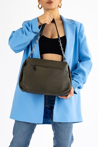 Getcho İnsigne Green Women's Shoulder Bag Genuine Suede Imported Large Volume Zippered Casual Model Stylish Bag