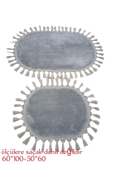 Altun Carpet 2-Piece Anti-Rasit Luxury Post Plush Pompon Fringed Gel Non-Slip Carpet Bath Mat