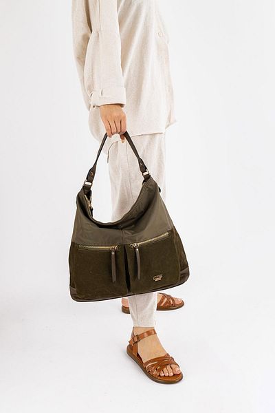 Getcho Aspen Green Genuine Leather Suede Women's Shoulder Bag Large Size Stylish Model with Large Volume Zippered Pocket