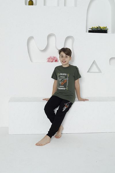 KAPİKİDS Short Sleeve Six Long Crew Neck Skate Board Printed Boys' Pajamas Set