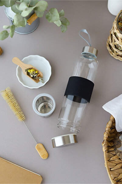 Qmatara Demlikli Borosilikat Cam matara