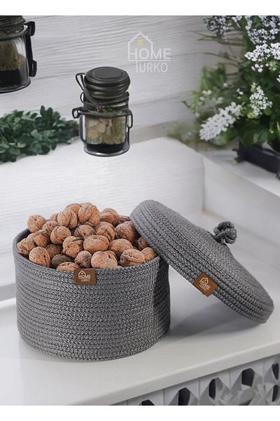 HomeTurko Modern, Jute, Wicker Basket with Lid, Hand-Woven, Multi-Purpose Storage Kitchen Basket, Bathroom Basket,