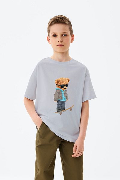 ADABEBEK Skateboard Skateboard ιππασία Cool Bear εμπριμέ μπλουζάκι για αγόρι