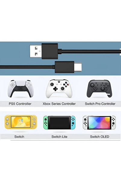 Adalia Ps5 Dualsense Şarj Kablosu Ps5/Xbox Series S-X/Nintendo Uyumlu 1.5 Metre