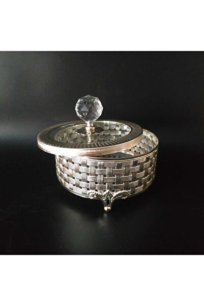 HİLALKRİSTAL Cam Kapaklı -Aynalı-Lüks -Metal Şekerlik-Çerezlik-Sunumluk