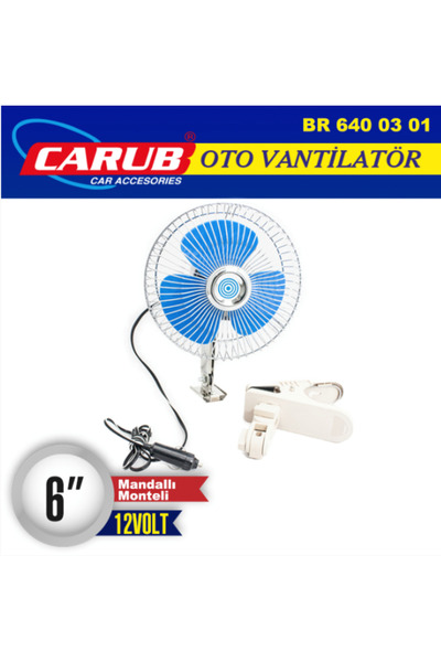 OTOMOR AKSESUAR Oto Araba Vantilatör Mandallı Dönerli 6 Inch 12 Volt