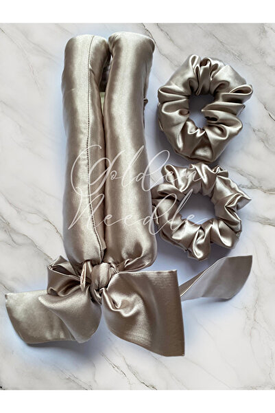 Golden Needle Pachet de 3 piese de coafat pentru păr din satin gri, fără căld...