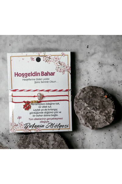 Butenin Atölyesi Marteniçka kırmızı beyaz ip bileklik, 3'lü, yonca figürü, in...