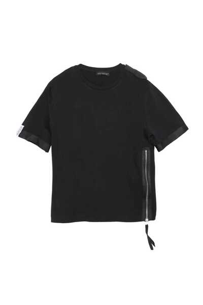 Quzu Tricou de damă detaliu cu fermoar guler rotund negru