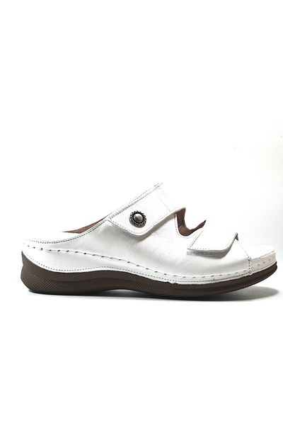 Beety 415 Papuci de damă cu velcro anatomic alb din piele naturală