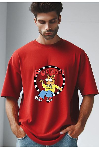 Vordevia F*ck Off Arthur Printed Red Oversize T-shirt