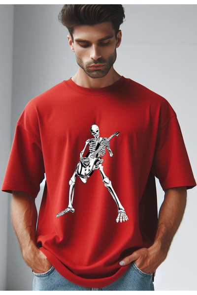 Vordevia Kostur svira gitaru B Štampano Crvena He Oversize kroj majica