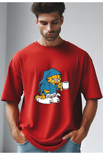 Vordevia Garfield Štampano crvena Oversize kroj majica