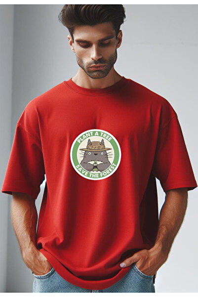 Vordevia Totoro Anime Štampano Crvena Oversize kroj Majica