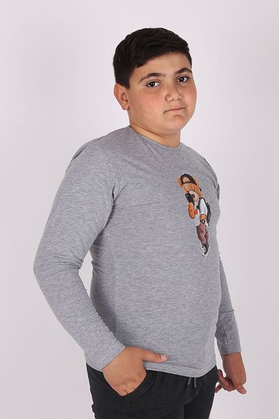 Çiggo Kids Tricou de bază pentru copii, unisex, cu mânecă lungă, cu imprimeu cu ursuleț