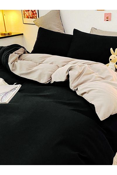 CAQQA Single Elastic Sheet Duvet Cover Set| Brown - Black