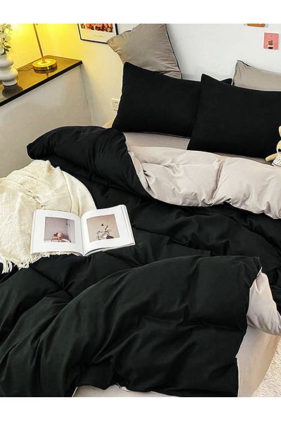 CAQQA Single Elastic Sheet Duvet Cover Set| Brown - Black