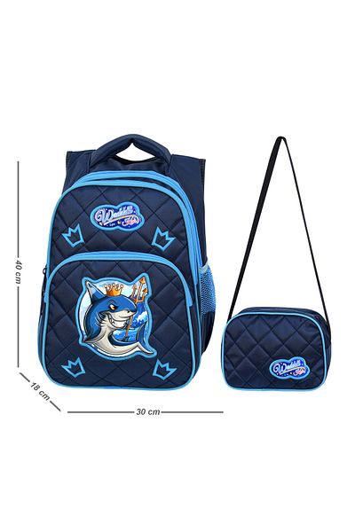 Waddell Rucsac și cutie de prânz pentru școala primară cu licență bleumarin cu model de rechin