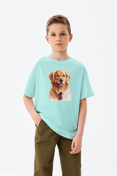 ADABEBEK Golden Smiling Puppy με γυαλιά εμπριμέ μπλουζάκι για αγόρι