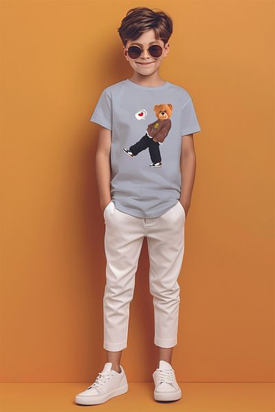 ADABEBEK Cool Teddy Bear εμπριμέ μπλουζάκι για αγόρι με εικονίδιο καρδιάς