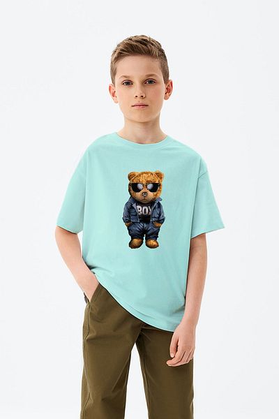 ADABEBEK Υπερμεγέθη γράμματα με γυαλιά Cool Teddy Bear εμπριμέ μπλουζάκι για αγόρι