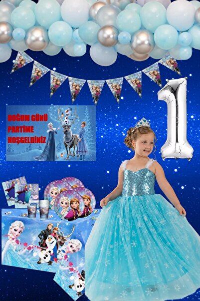 kostüm selesi Frozen Elsa Mavi Kız Çocuk Tarlatanlı Elbise Doğum Günü Parti M...