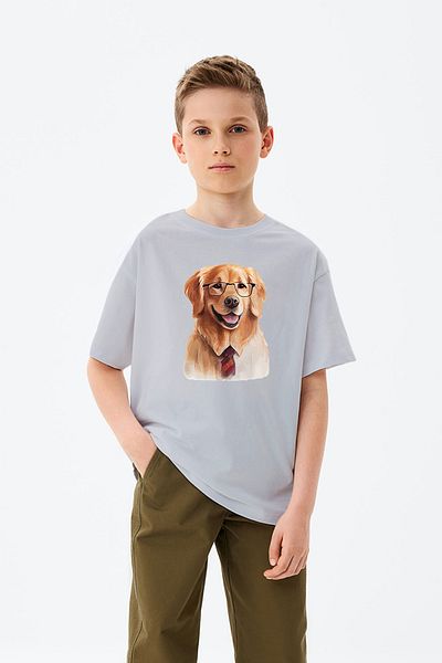 ADABEBEK Golden Smiling Puppy με γυαλιά εμπριμέ μπλουζάκι για αγόρι