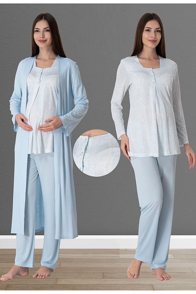 by İGP Set de pijamale de maternitate din bumbac albastru cu halat Effortt Set de 3
