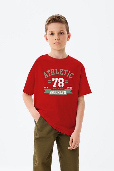 ADABEBEK Tricou pentru băieți Athletic 78 Lettering Brooklyn Lettering