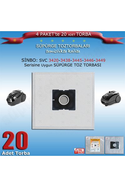 Sinbo 200120   Model Vacuum Cleaner Dust Bag - 20 Pieces, Series Svc 3420-3438-3445-3446-3449