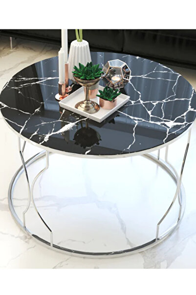 SEDAŞ LIVING UNITS ORTA SEHPA SİYAH MERMER KIRILMAZ TEMPERLİ CAM GÜMÜŞ METAL ...