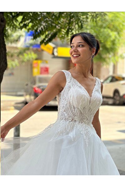 Okyanus Sposa Helen - A kesim gelinlik Kalın askılı v yaka gelinlik