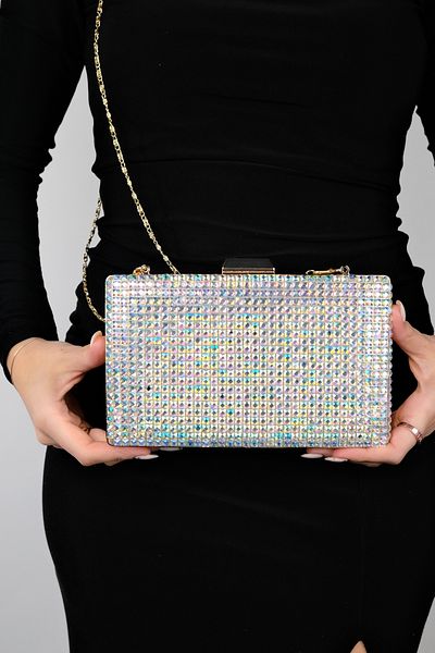 LuviShoes GOMEDA Abendtasche für Damen mit quadratischem Stein, goldfarben