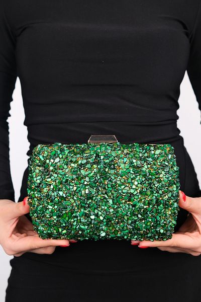 LuviShoes SEUL Grüne Kieselstein-Abendtasche für Damen